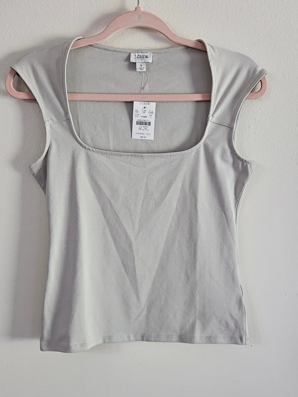 J. Crew Women's Light Gray Scoop Neck Cap-Sleeve Top